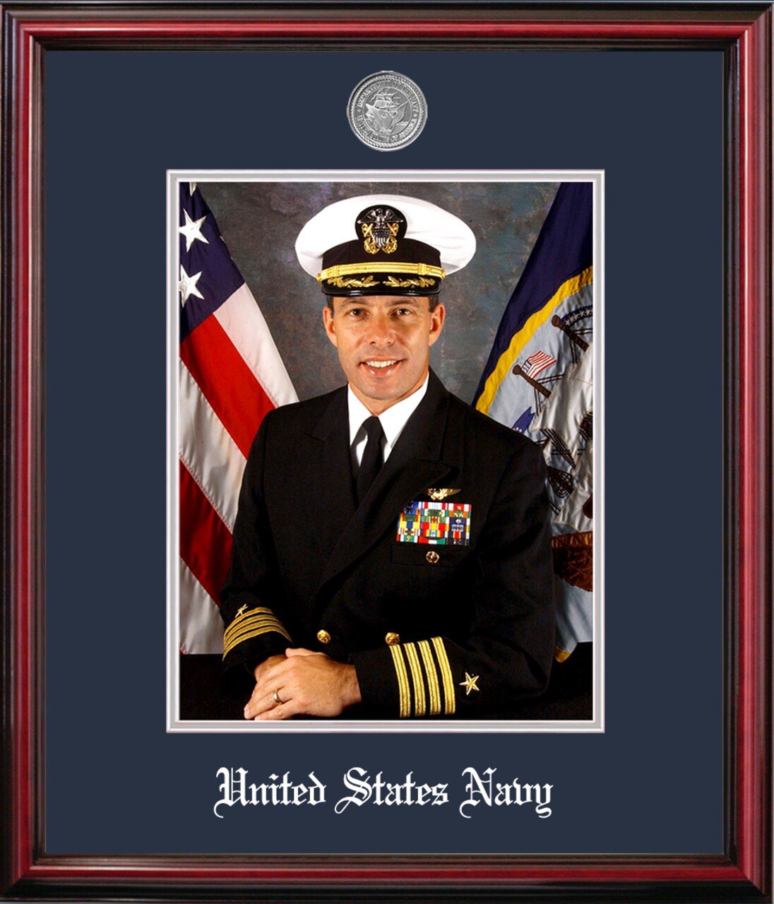 Patriot Frames Navy 8x10 Portrait Petite Frame with Silver Medallion